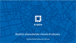 Mapa Krakowa w kolorze niebieskim oraz wpisany tytuł prezentacji